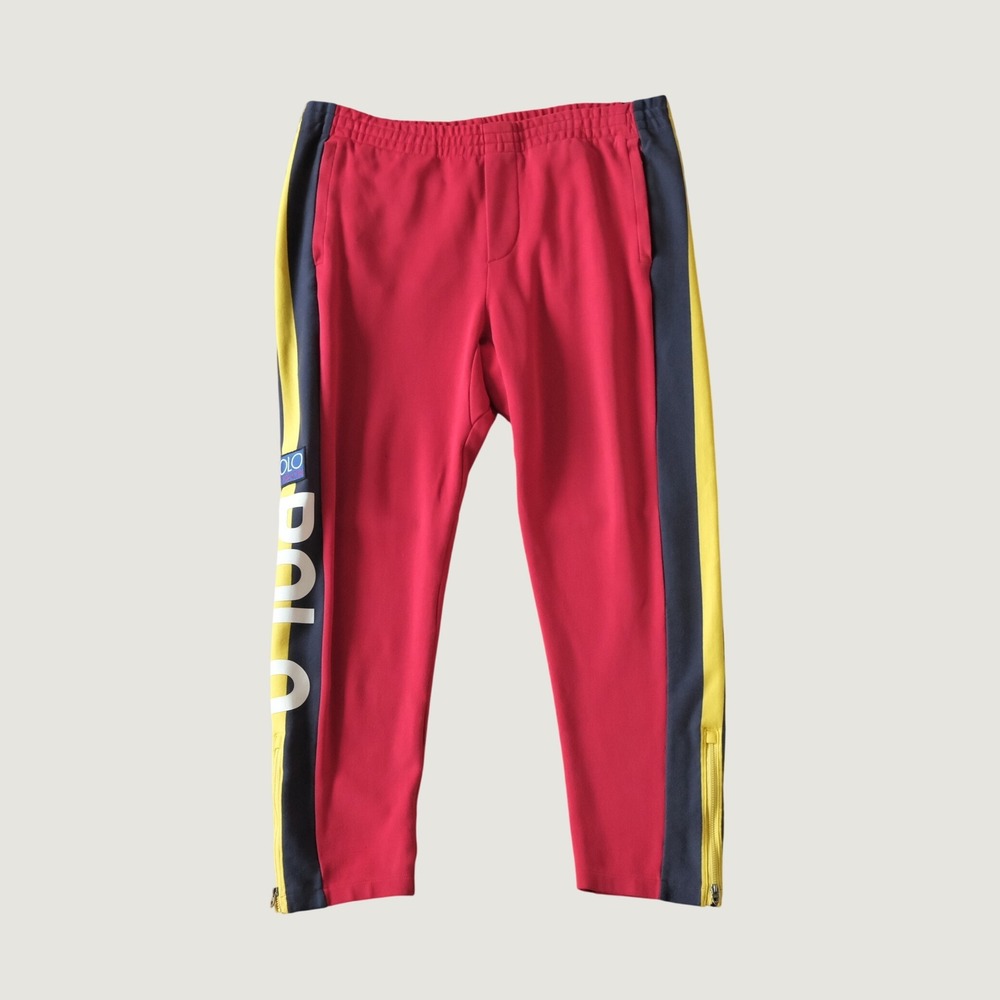 Polo Ralph Lauren Y2K Polo Tech Track Pants Red Racing Stripe Large Cotton Blend
